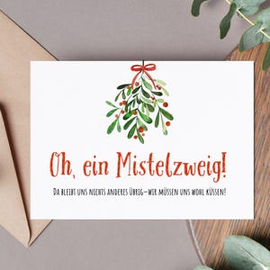 Weihnachtskarte Mistelzweig, Freund, Freundin, da müssen wir uns wohl küssen, lustig