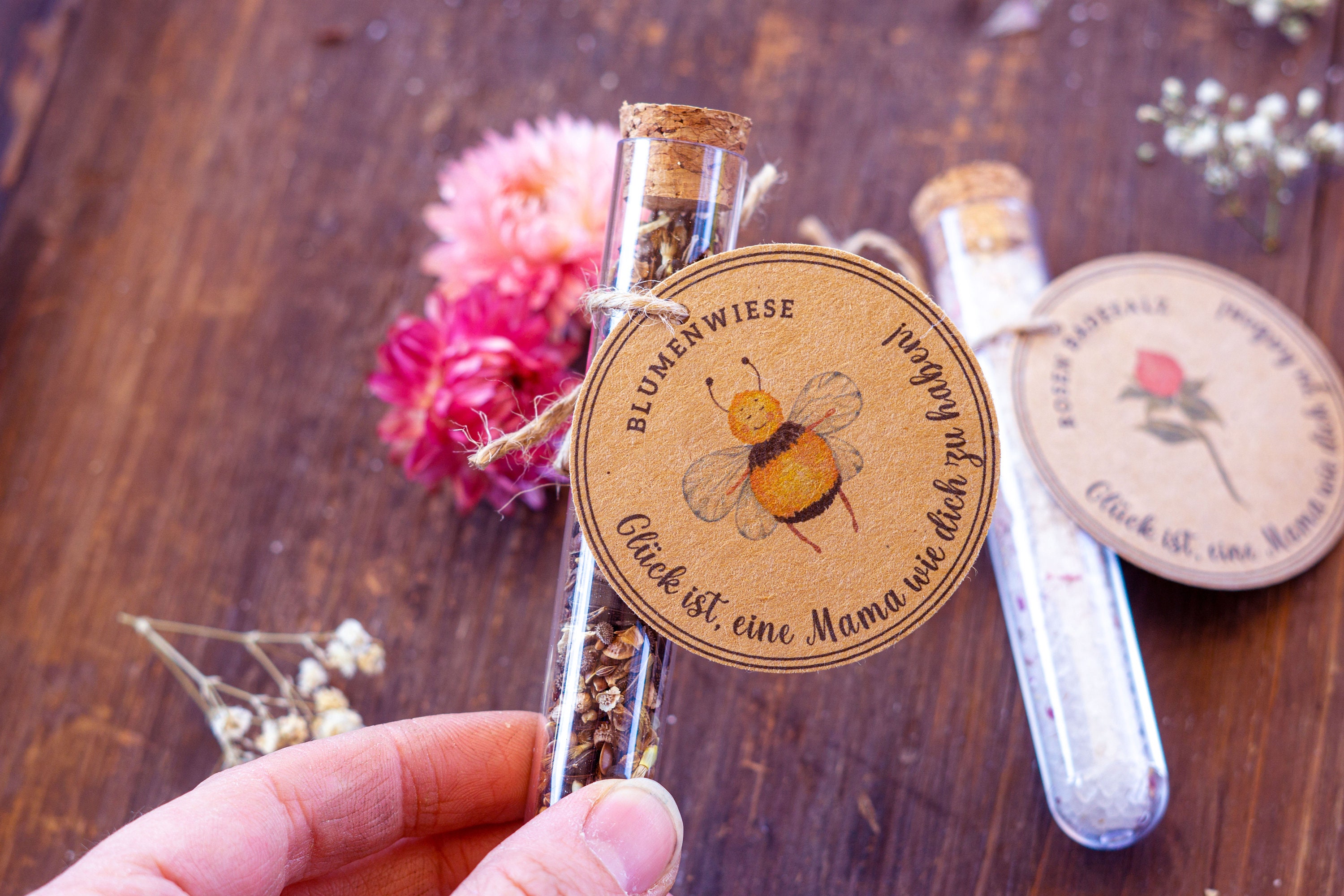 Reagenzglas-Blumenvasen Mit Holzständer – Personalisierbares Geschenk Für Frauen – U-förmiges Design