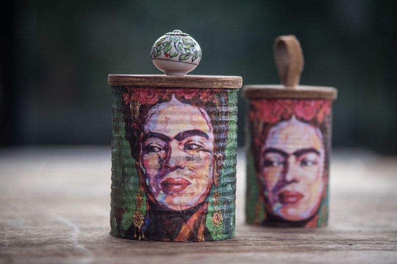 Blech Dose vintage shabby chic, maritim, upcycling, zum bepflanzen, für Utensilien, Frida Kahlo Größe L: 15 cm