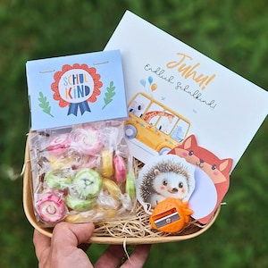 Geschenk zur Einschulung, Kleinigkeit, Mitbringsel, 1. Schultag, Karte, Anspitzer, Notizheft, Geschenkset für Schulkinder, Schulanfang