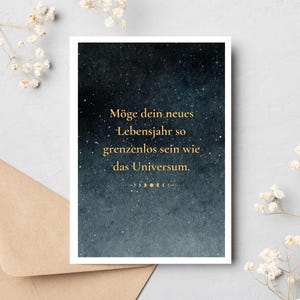 Mystische Geburtstagskarte Postkarte Universum Sternenhimmel mit Spruch – Esoterisch, spirituell – DIN A6 mit Kraftpapier-Umschlag