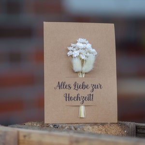 Karte zur Hochzeit mit Trockenblumen, Klappkarte, Karte, braun, Kraftpapier, Geldgeschenk Brautpaar, Grußkarte