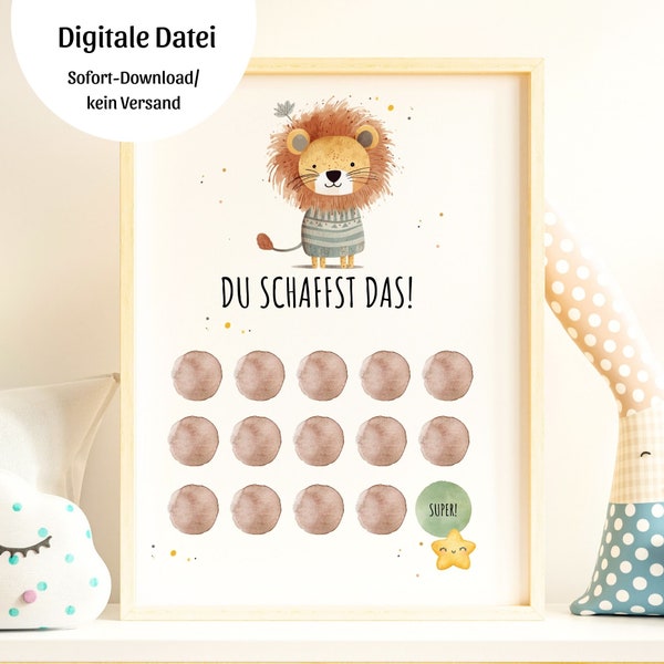 Reward board lion boho, reward system for children, printable reward plan, learning plan, reward card, you can do it