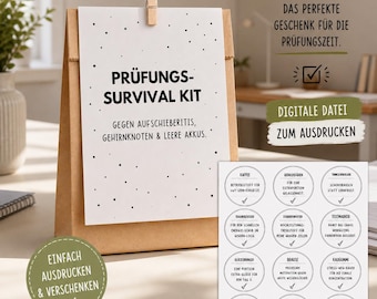 Printbaar sjabloon voor een examenoverlevingskit | Examencadeau voor studenten | Afstudeercadeau-idee | Leuke doe-het-zelf examentas (PDF)