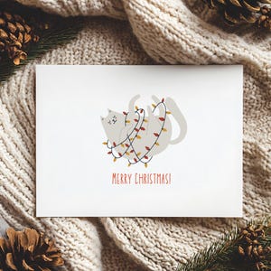 Weihnachtskarte, Katzen-Motiv, Lichterkette, lustige Weihnachtskarte, Postkarte