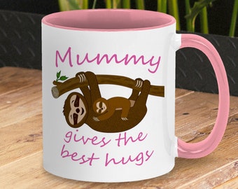 Personalised Sloth Hugs Coffee Mug, Mother's Day or Birthday gift for Mum, or Customise for Grandmother/Granny Mug