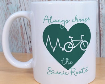 Personalised Cyclist Mug: Scenic Route Bicycle Gift