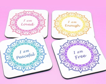 Affirmation Coasters: Mandala Mindfulness Gift - Set of 4