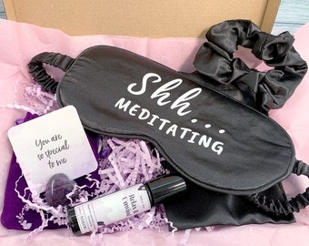 Essential Oil Gift Set - "Shh... Meditating" with Purple Amethyst Crystal Heart & Essential Oils - Relaxation Aromatherapy Letter Box Gift