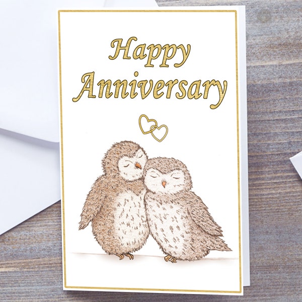 Personalised Owls Card - Anniversary Special Occasion Cute Snuggling Owls Card (A5) - Special Anniversary card for Couples or Golden Wedding