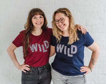 Womens Leopard Print T shirt. Organic Cotton short sleeve slogan t-shirt with animal print. Choose from Black, White or Navy Blue