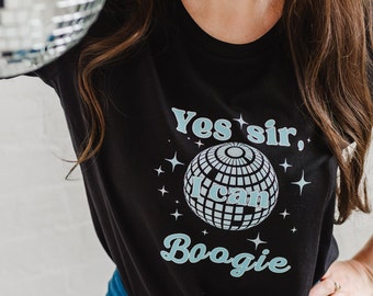 Disco Ball Graphic Tee: "Yes Sir, I Can Boogie" Organic Cotton 70s Retro Top