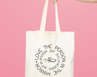 Recycled Cotton Tote Bag: Self Love Slogan, Eco-Friendly Shopper