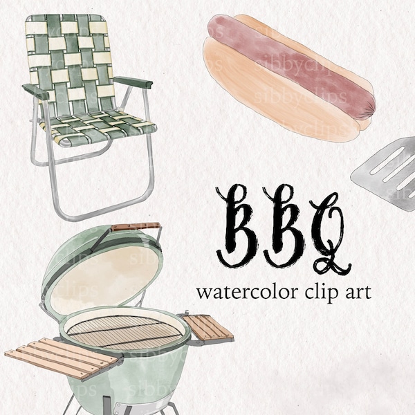 BBQ, Barbecue Cookout Watercolor Clipart | 21 .PNG watercolor files