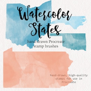50 Selos Pincéis Procreate Estados Unidos Aquarela Estados| conjunto de pincéis para Procreate com selos dos EUA, incluindo todos os 50 estados de aquarela