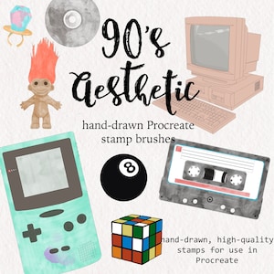 Procreate Brush Stamps 90&#39;s | brush set for Procreate Nineties-Themed Doodle Procreate Stamps