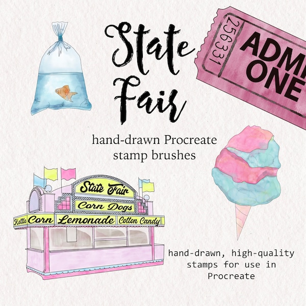 24 Procreate Brush Stamps State Fair | brush set for Procreate Carnival, Fair, Ferris Wheel, Ice Cream, Festival, Fiesta, Party