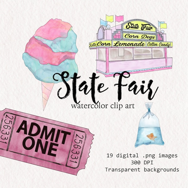 State Fair, County Fair, Carnival Watercolor Clipart | 19 PNG watercolor files