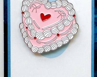 Pink Heart Cake Needle Minder | Retro Cottagecore Embroidery Accessory