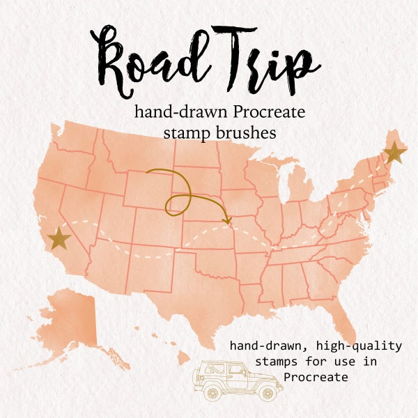 271 Procreate Brush Stamps Road Trip, United States | brush set for Procreate with USA Stamps including all 50 watercolor states