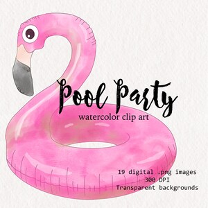 Pool Party, Summer Watercolor Clipart | 19 PNG watercolor files | Swimming Pool Clipart | Beach Clipart