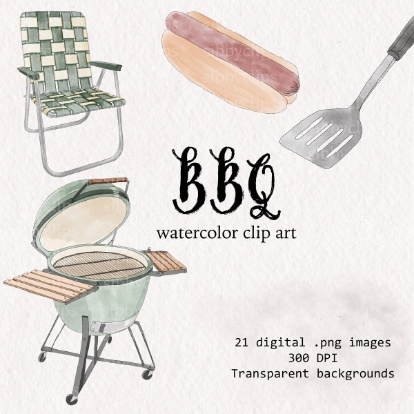 BBQ, Barbecue Cookout Watercolor Clipart