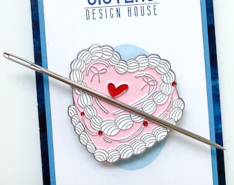 Pink Heart Cake Needle Minder | Retro Cottagecore Embroidery Accessory