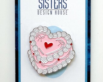 Pink Heart Cake Needle Minder | Retro Cottagecore Cross Stitch Accessory