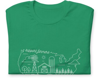 Unisex Support USA Farmers Handmade Map Beautiful, Comfy Farming T Shirt | T Shirt, Gardening T Shirt, Made in the USA Short-Sleeve T-Shirt
