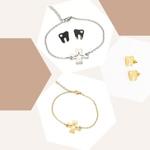 18K Gold Plated Dental Jewelry Set: Tooth Earrings & Bracelet
