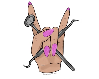 Dental Hygienist Sticker: Rock On Hand, Dental Gift (4"x 3")