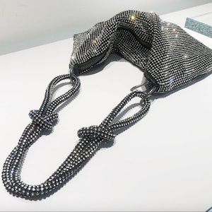 Plata y negro brillante brillante bolsa de malla de pedrería / bolso / embrague / bolso / fiesta nupcial / dama de honor / moda / fiesta de graduación / único / ocasión