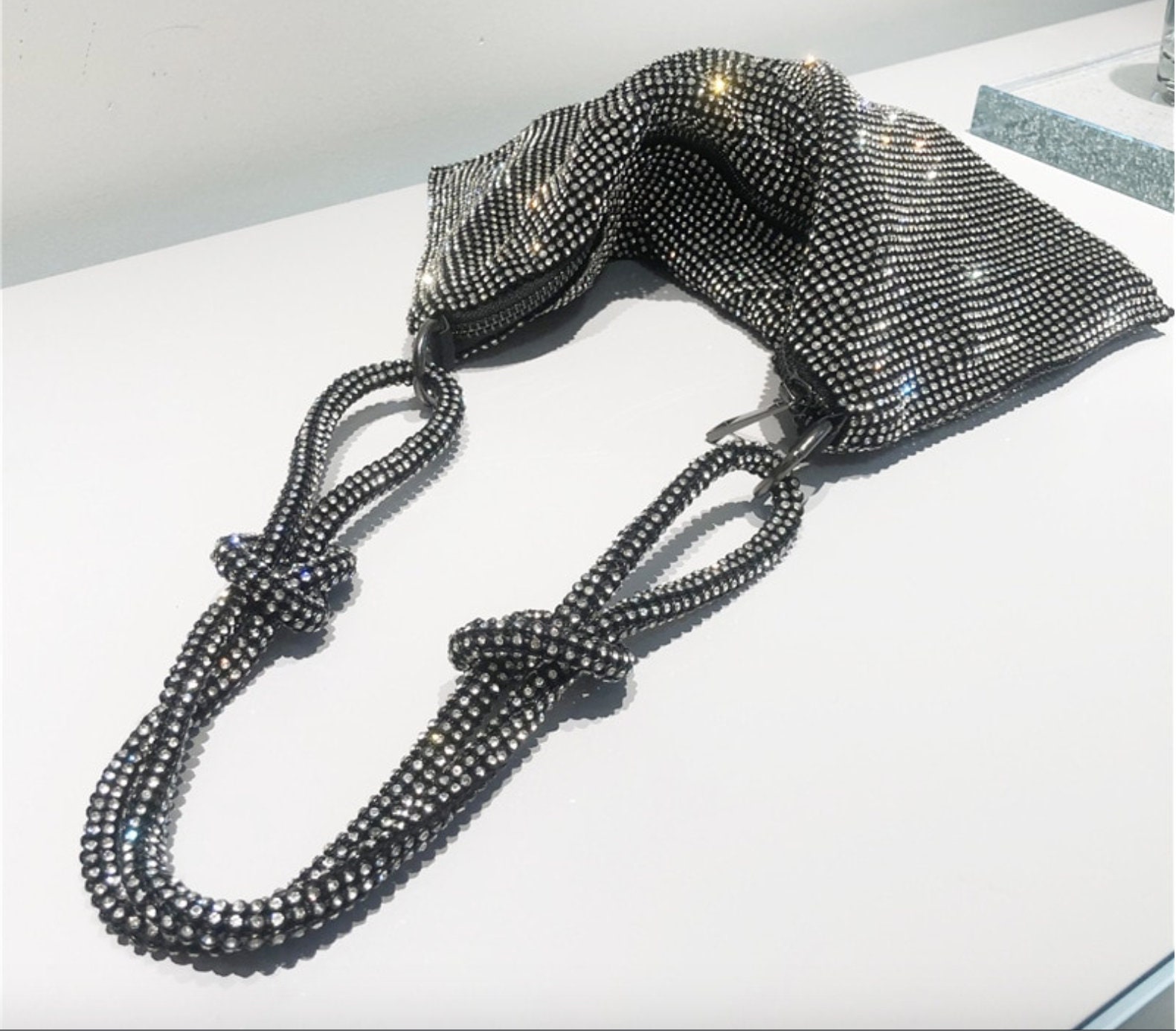 Silver and Black Shiny Sparkly Rhinestone Mesh Bag / Purse/ Clutch/ Handbag | Party Bridal | Bridesmaid | Trendy | Prom | Unique | Occasion