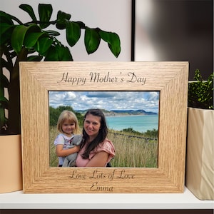 Wooden photo frame with custom text