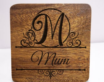 Personalised Wooden Coaster with Engraved Name for Wedding Anniversary