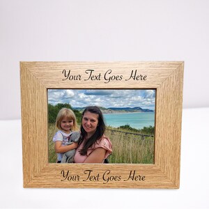 Wooden photo frame with custom text