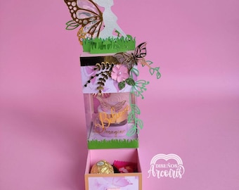 Template Box 3 compartments Fairies butterflies. Svg and Studio