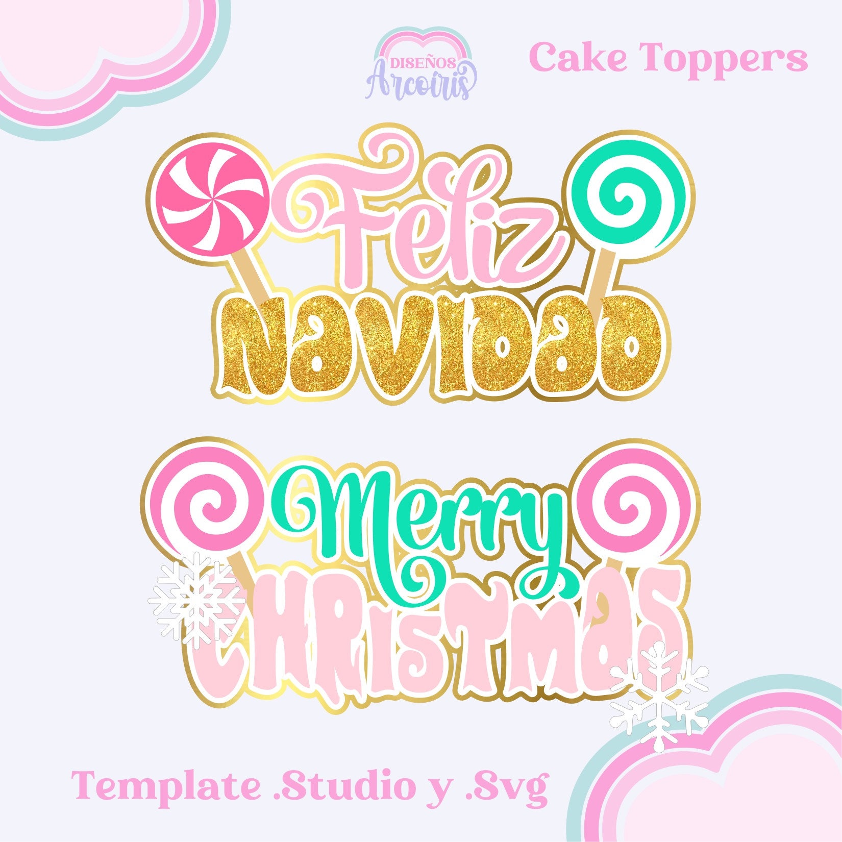 DIY Archivo de Corte Cake Toppers Navideños Lollipop para Silhouette y ...