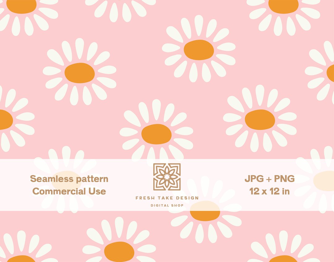 Daisy Flower Seamless Pattern, Retro Style (digital JPG/PNG) - Etsy