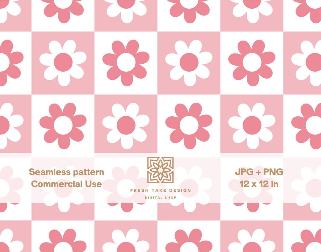 Retro Pink Checkerboard Daisy Pattern (JPG, PNG Digital Download) - Etsy