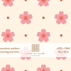 Seamless pattern with cute Sakura flowers, cherry blossom digital paper with Standard Commercial Use License