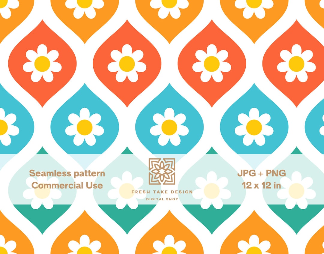 Retro Daisy Seamless Pattern, Floral Digital Paper (JPG, PNG) - Etsy