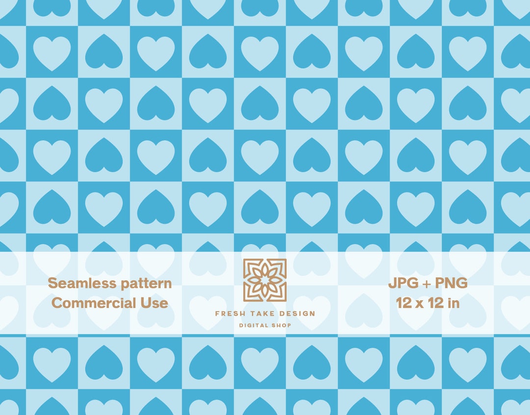 Seamless Pattern With Blue Checkerboard and Hearts, Retro Nursery ...