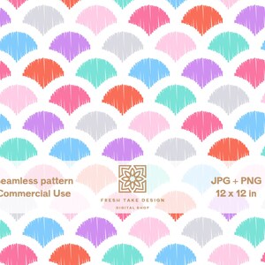 Geometric seamless pattern with colorful scallops, traditional digital paper with Standard Commercial Use License