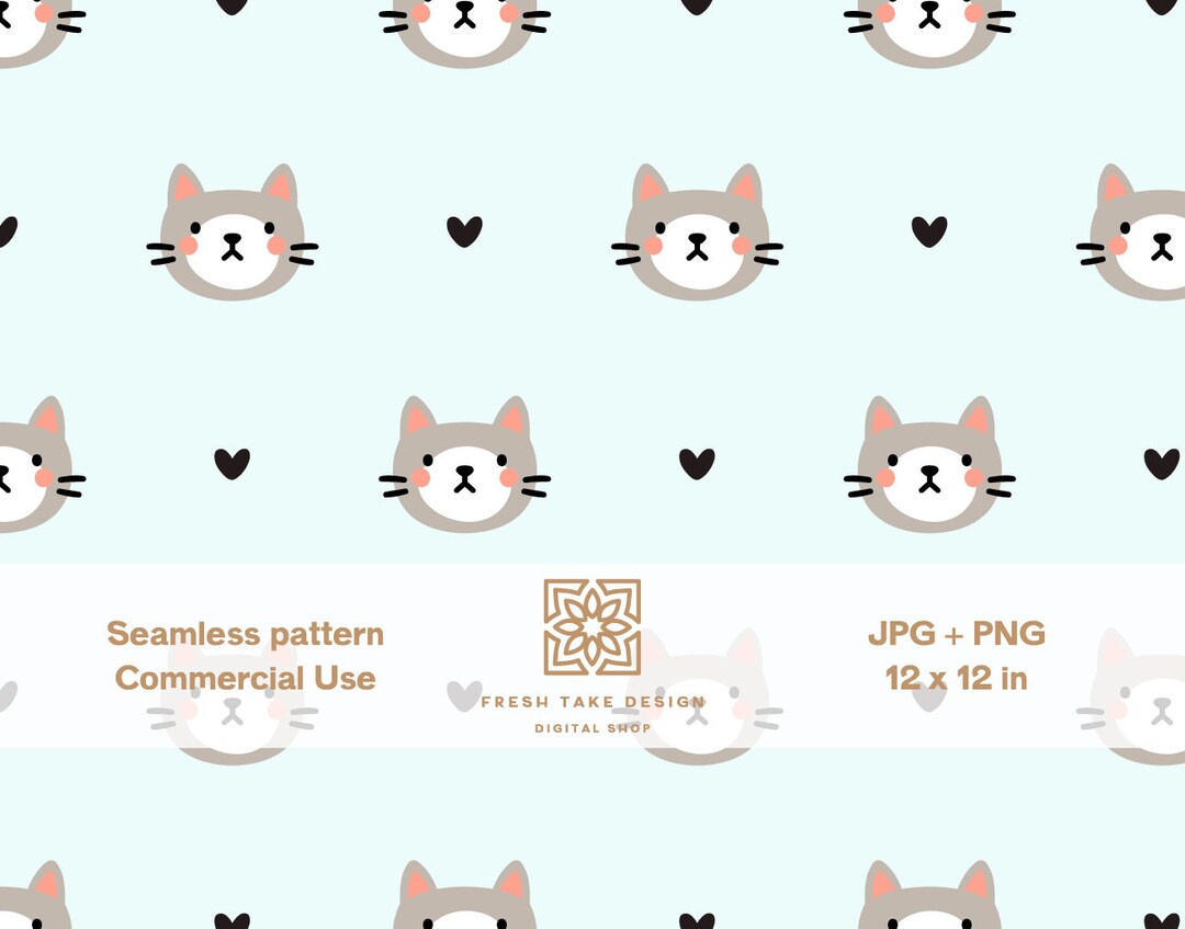 Seamless Pattern With Cute Cats and Hearts, Kittens Digital Paper With ...
