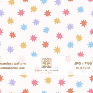 Retro seamless pattern with colorful stars, summer digital paper with Standard Commercial Use License