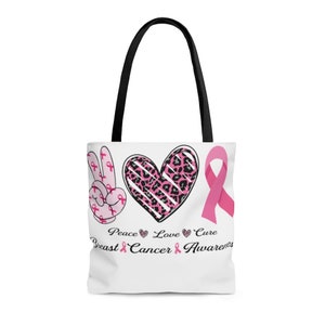 Breast Cancer Awareness Peace and Love Front and Back Design AOP Tote Bag