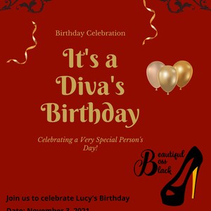 It&#39;s a Diva&#39;s Birthday Invitation (Digital and Personalized)