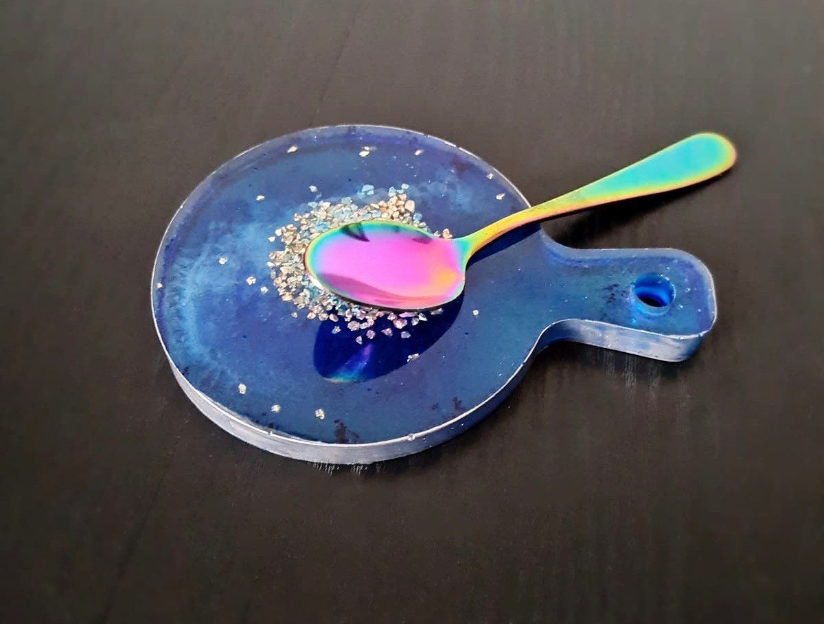Cute Blue Resin Coaster Teaspoon Tray