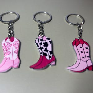 Pink Cowboy Boot Keyring Pink Cowgirl Boot Keychain Cow Print Cowboy Boot Gifts for Cowgirls Country Girl Aesthetic